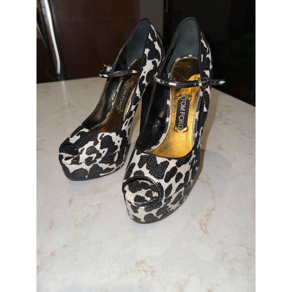 Vintage Tom Ford Platform Heels Cow Print Sz 39 made in Italy - Picture 12 of 16